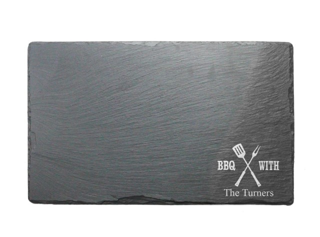 hand cut welsh slate grazing board with our personalised bbq design